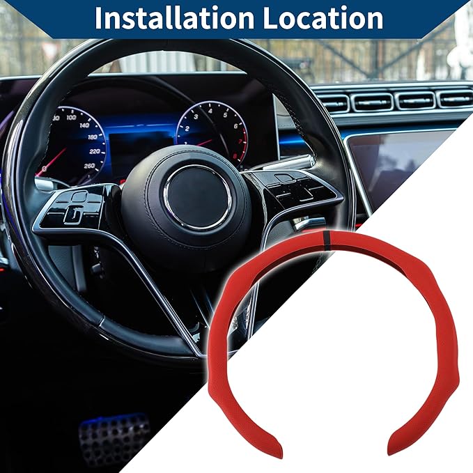 PU Artificial Leather Steering Wheel Cover ABS Car Steering Wheel Protector 14.96" Red Black 1Pc