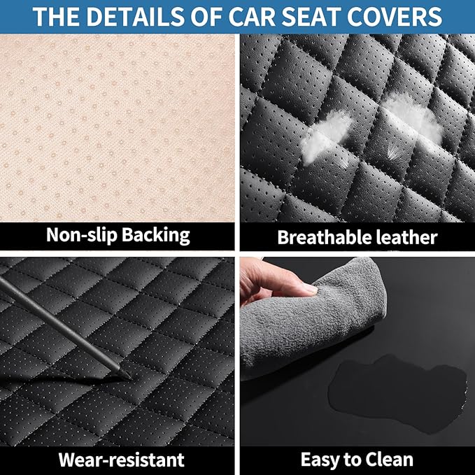 hoozoom Leather Front Seat Covers for Cars Breathable Seat Covers Waterproof Seat Protectors Universal Fit for Most Automotive Cars SUV Trucks Van (Black, Front Pair)