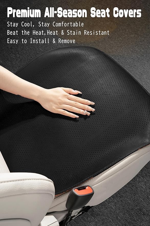 ontto 1 PC Front Seat Bottom Cushion Car Seat Cushion fits Most Vehicles,Cooling PU Leather Automotive Seat Cushion Protector for Driving,Anti-Slip Seat Pat Mat with Buckle Fixing,Black