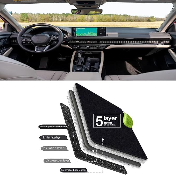 Upgraded Dash Mat for 2023-2025 Honda Accord Polyester Dash Board UV Protection Non-Slip Windshield Reflective Dash Cover Interior Accessory Black