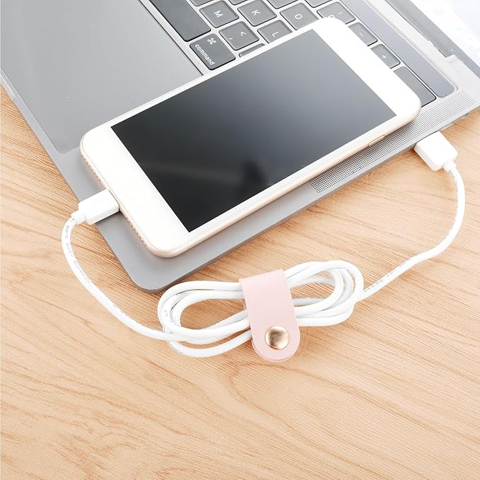 6 Pieces Cord Organizer, PU Leather Cable Organizer Reusable Cable Straps Clips Wire Ties Charging Cord Power Cord Earphone USB Holder Multipurpose Winder Holder Keeper Manager Management