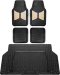FH Group Monster Eye Full Set Rubber Floor Mats w. Trimmable Vinyl Trunk Liner/Cargo Mat Black- Fit Most Car, Truck, SUV, or Van (Beige/Black) F11313- F16403