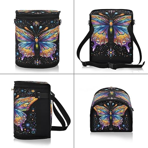 MNSRUU Car Trash Can with Lid, Multi-Color Butterfly Starlight Car Trash Bag Hanging Organizers and Storage for Front Back Seat, Leak-Proof Trash Bin