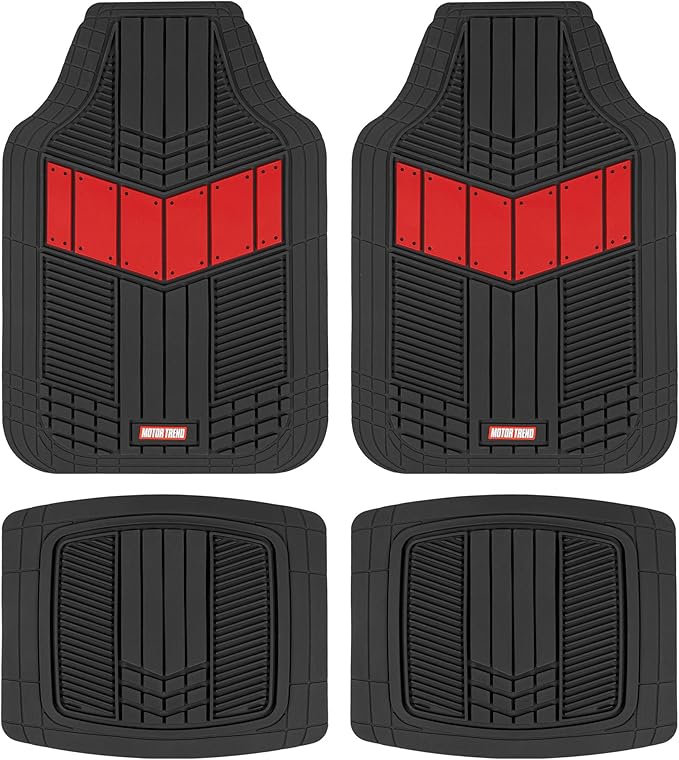 Motor Trend DualFlex Two-Tone Sport Design All-Weather Rubber Floor Mats for Car, Truck, Van & SUV - Waterproof Front & Rear Liners with Drainage Channels, Red