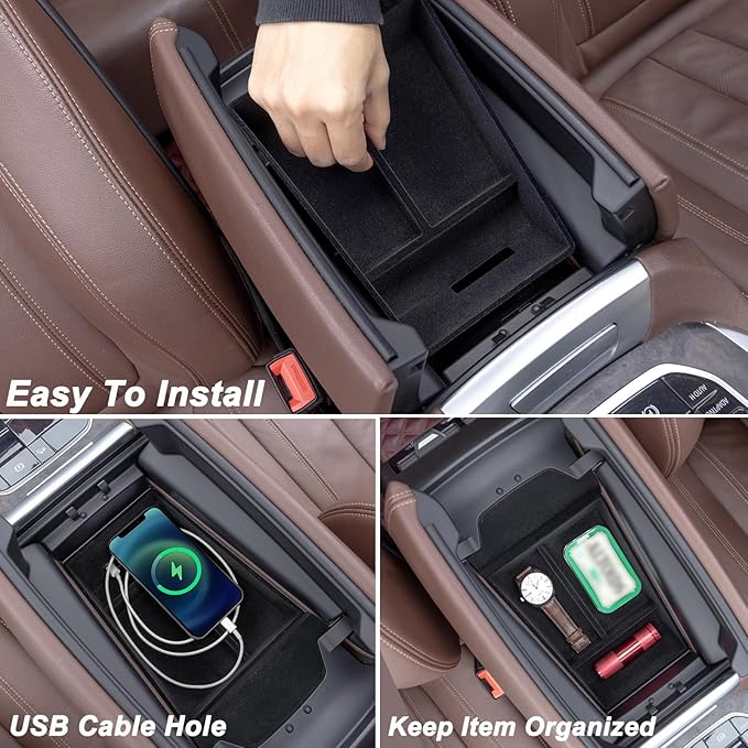 JKCOVER Center Console Wireless Charging Protective Mat and Flocking Material Center Console Organizer Tray Compatible with BMW X5 G05 X7 G07 (2019-2025) and BMW X6 G06 (2020-2025)