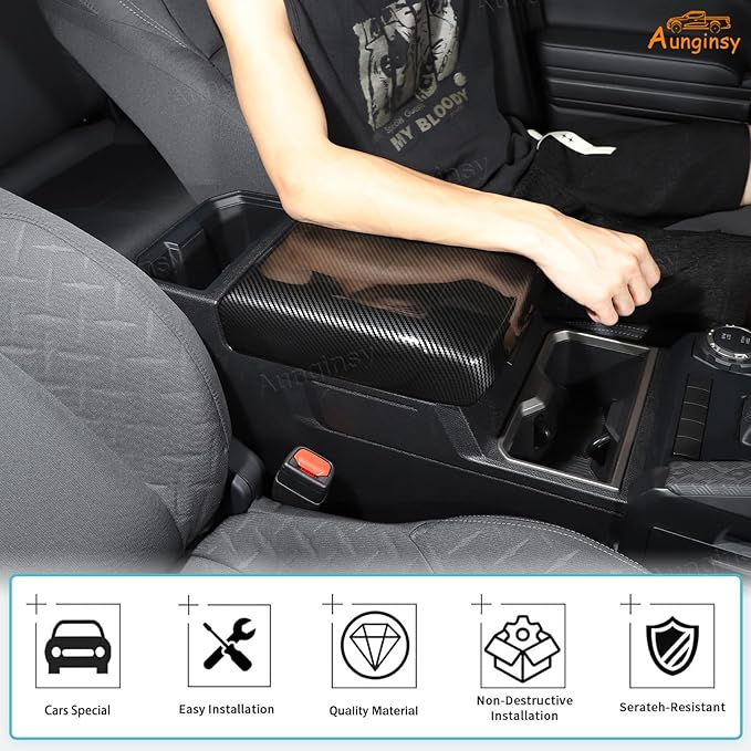 Aunginsy Center Console Armrest Protector Cover Compatible with Toyota Tacoma 2024 2025 2026, Central Armrest Seat Storage Box Cover Cushion Lid Protector Pad Waterproof Anti-Scratch ABS Accessories
