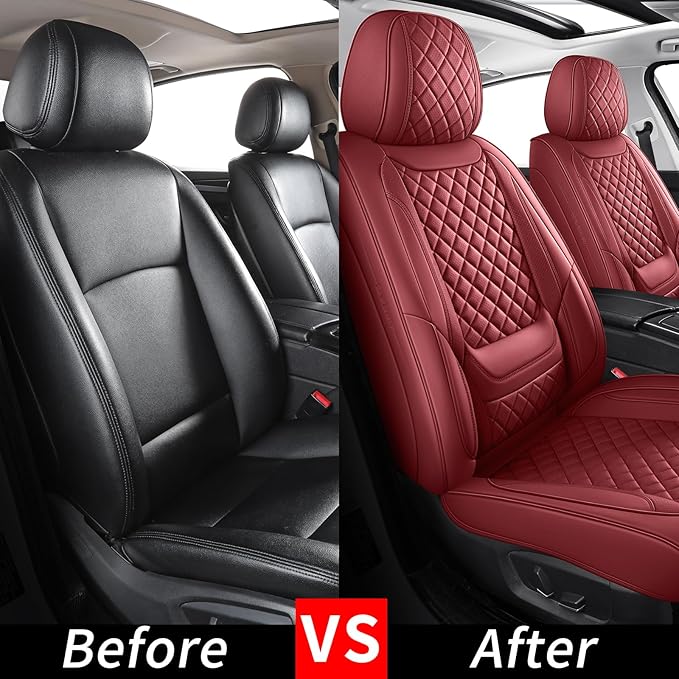 hoozoom Front Seat Covers for Cars Breathable Leather Seat Covers Waterproof Seat Protectors Universal Fit for Most Automotive Cars SUV Trucks Van (Red, Front Pair)