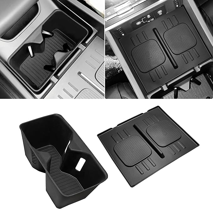 Cup Holder Insert & Wireless Charging Mat for Hyundai Santa Fe 2026 2025 2024 Accessories Center Console Cup Holder Organizer Non-Slip Wireless Charger Cover Protective Pad 2PCS for 2024 Santa Fe