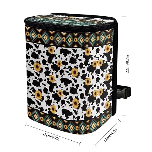 Tribal Aztec Cow Print Car Trash Bin Interior Accessories Portable Leak Proof Vehicle Garbage Cans Bag for Back Seat Washable Mini Car Trash Cans