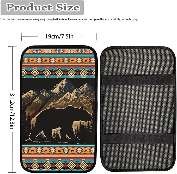 Horeset Aztec Brown Bear Car Armrest Cover Center Console, Auto Arm Rest Seat Protection Interior Accessories Fit Most Vehicle