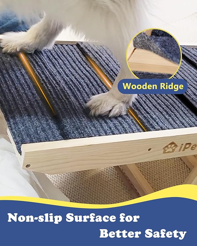 iPetba Dog Ramp for Bed & Couch for Large Dogs - Joint-Friendly, Anti-Slip, Adjustable, Extra Wide & Stable, Up to 200 lbs