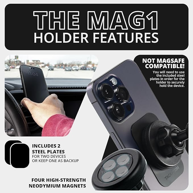 Tackform Link Vent Mount Universal Magnetic Phone Holder Compatible with 2016-2023 Toyota Tacoma and 2014-2021 Toyota Tundra | Billet Aluminum Base, No-Slip | Short Reach | NOT Compatible With MagSafe