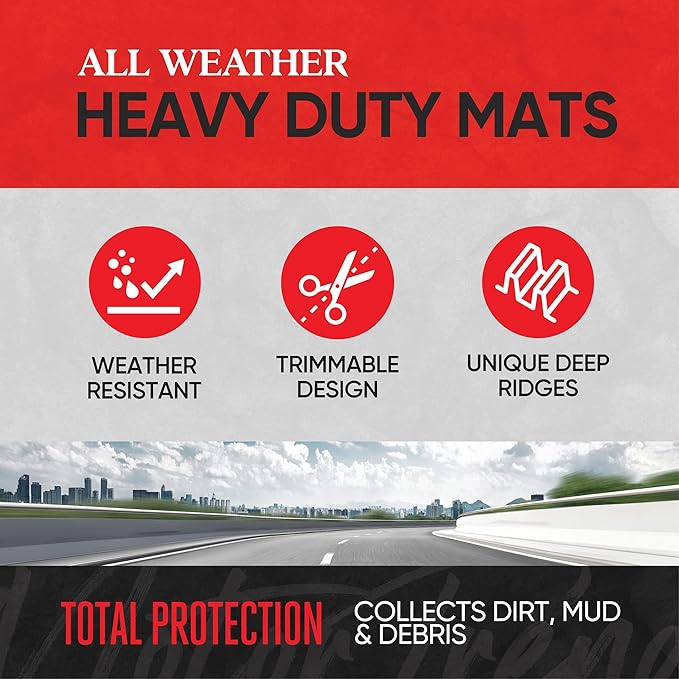 Motor Trend FlexTough™ Advanced Black Rubber Car Floor Mats – Heavy Duty Trim to Fit All Weather Floor Mats for Cars Truck SUV - Automotive Car Interior Floor Liner Protection - Universal Fit