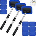 Frienda 3 Set Windshield Cleaner Tool Inside Car Window Cleaner Tool with 3 Extendable Handle 9 Reusable Microfiber Pads and 3 Spray Bottles for Auto Home Interior Exterior Glass Cleaning(Blue)