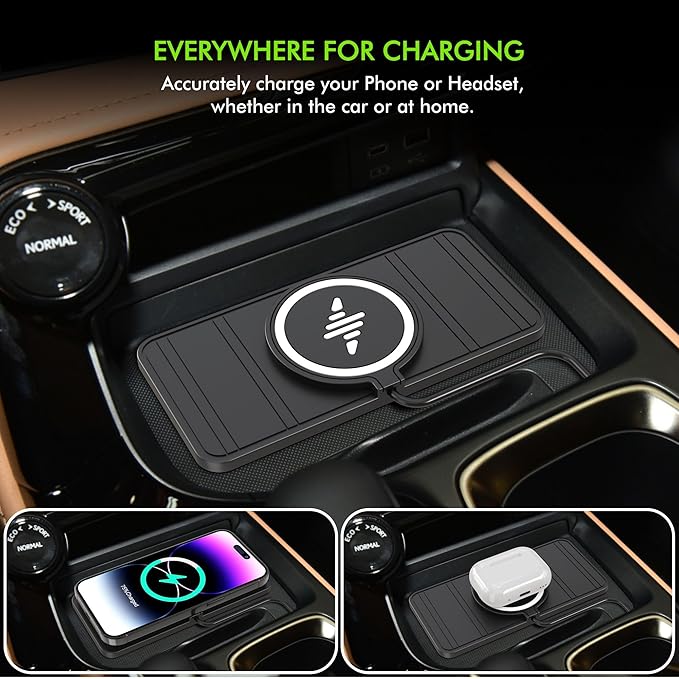 Wireless Car Charger Pad, LANSEMKU 15W Fast Car Wireless Charging Pad for Car Center Console DIY Trim-to-Fit, No Interior Damage,for iPhone 16 15 14 13 12 Pro Max, Samsung S23 S22 (30cm Cable)