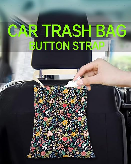 ANKVRP Car Trash Can, Durable Hanging Car Trash Garbage Bag, Cute Automotive Garbage Cans Organizer, Cute Colorful Flowers