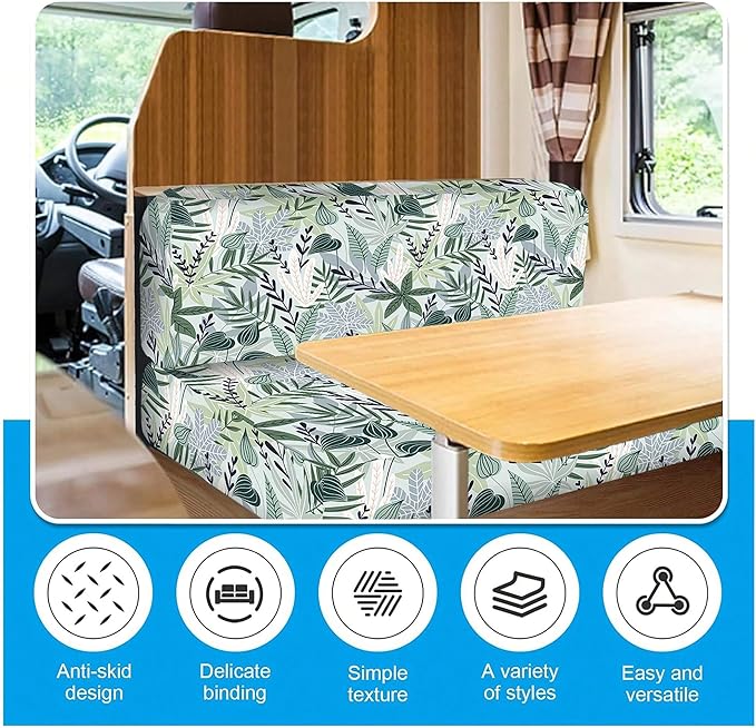Stretch Rv Dinette Cushion Covers,2 Seat Rv Seat Covers with 1 Backrest & 1 Bench Covers,RV Cushion Couch Covers Dinette Both Seats for RV Camper (Plant 2, 2 Backrest & 2 Bench Covers)
