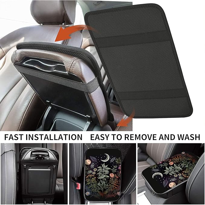 Car Armrest Cover Center Console Covers for Cars, Universal Waterproof Auto Arm Rest Covering Car Middle Console Armrest Seat Box Cover Protector +Car Coaster-Flowers Plants Moon Night