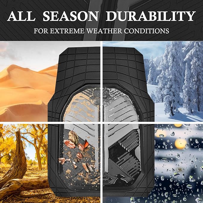 CAR PASS Heavy Duty Rubber Car Mats, Deep Dish Car Floor Mats All Weather, Car Mats Full Set 4-Piece Trim to Fit for Sedans SUVs Trucks, Waterproof Anti-Slip Automotive Mats, V12 Black and Gray