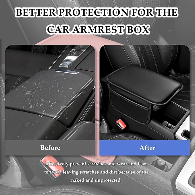 Stacool Center Console Cover with Storage Bag,Leather Comfort Armrest Cover for Car Decorations & Height Car Armrest Cushion,Universal Car Arm Rest Cover Pad for Most Vehicles (Pink)