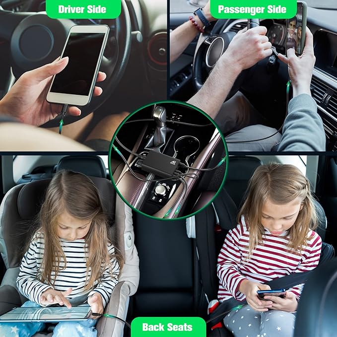 Multi Ports USB Car Charger, 96W 6 Port QC3.0 Fast Adapter Multiple Ports, with Four Quick Charge 3.0 Port, 12V-24V Multi Device Cigarette Lighter for Smart Phone & Tablets Charging