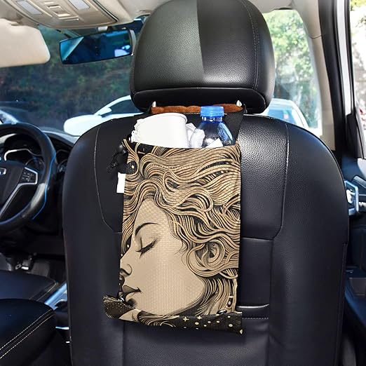 ALAZA Hanging Car Trash Bags Garbage Bag Trash Can for Back Seat Small Portrait Painting Washable Storage Bag Retractable 2 Pack