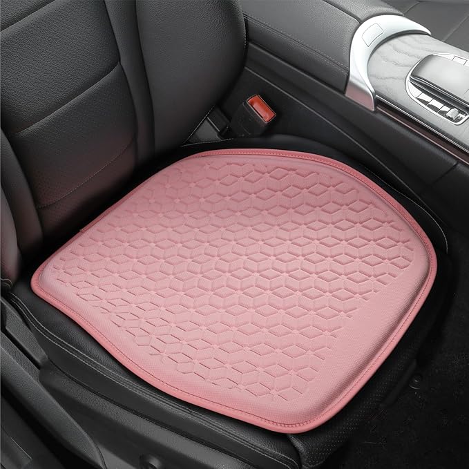 Thin Gel Seat Cushion for Car Seat, Office Chair, Wheelchair, Golf Cart - Non-Slip Car Seat Cushions with 0.7 Inch Gel - Sciatica & Coccyx Pain Relief (Fabric, Pink)