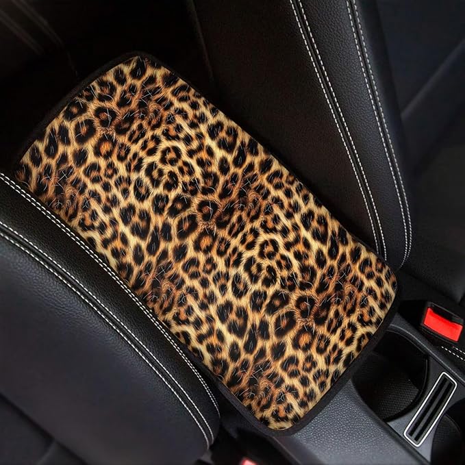 Brown Cheetah Print Armrest Cover for Car Console Covers,Soft Armrest Cover for SUV,Cars, Leopard Print Car Accessories for Women Men
