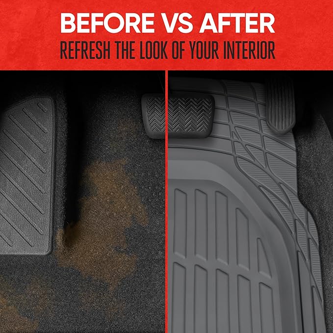 Motor Trend 2 Piece Front Car Floor Mats- Gray FlexTough Contour Liners-Deep Dish Heavy Duty Rubber Floor Mats for Car SUV Truck & Van-All Weather Protection, Universal Trim to Fit
