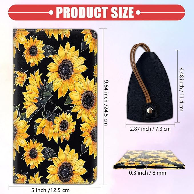 Car Registration and Insurance Card Holder for Women Men, Waterproof PU Leather Glove Box Car Organizer with Magnetic Shut, Vehicle Document Holder for Driver License,Cards, Sunflower Pattern