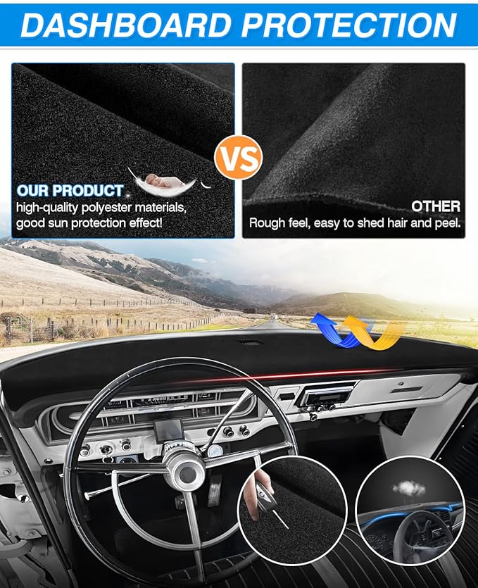 CARTIST Dash Cover Compatible with Ford F100/ F250/ F350 Pickup Truck 1967-1972 Dashboard Cover Mat Non-Slip Carpet Sunshield Glare UV Rays Protector