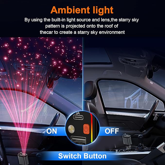 OneFish Starlight Fast Car Charger, 4 in 1 Cigarette Lighter Chargers with USB Type C Ports Retractable Cord Display, for iPhone 17 16 15 14 Pro Max Plus/iPad, Car Truck Essentials Gift for Women Men