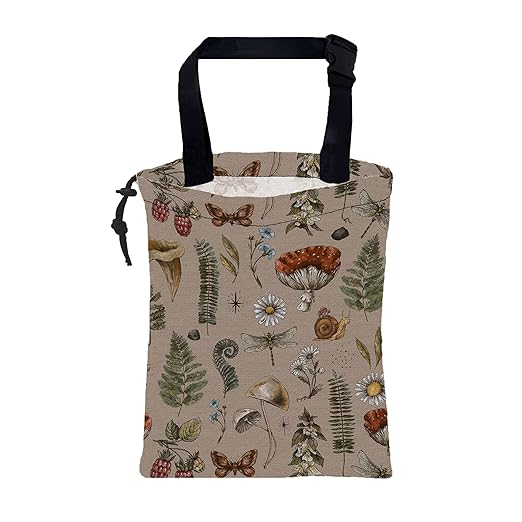 KXWQTRDD Car Garbage Bag Vintage Mushroom Forest Plants Drawstring Car Trash Bag Hanging for Back Seat with Adjustable Buckle Canvas Vehicle Trash Can Easy-to-Install