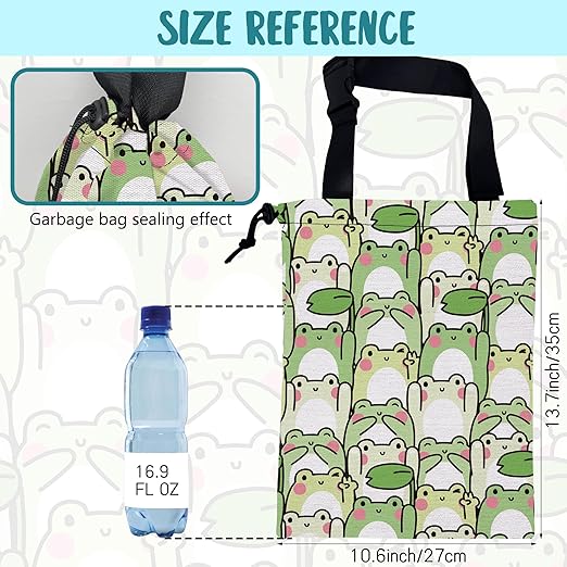 KXWQTRDD Car Garbage Bag Cute Cartoon Frogs Drawstring Car Trash Bag Hanging for Back Seat with Adjustable Buckle Canvas Vehicle Trash Can Easy-to-Install