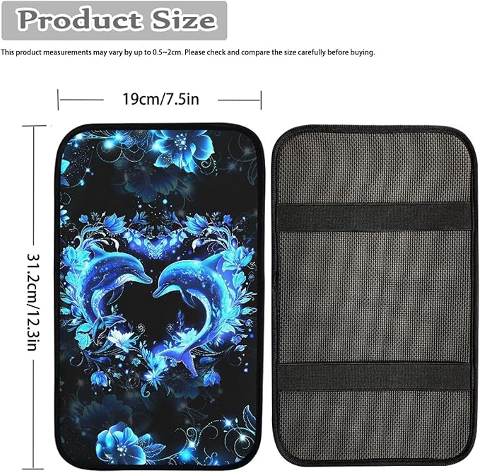 Mintutlipy Blue Glowing Dolphin Car Center Console Cover Universal Car Interior Accessories for SUV Sedans Vans Anti-Scratch Car Armrest Protector for Dogs