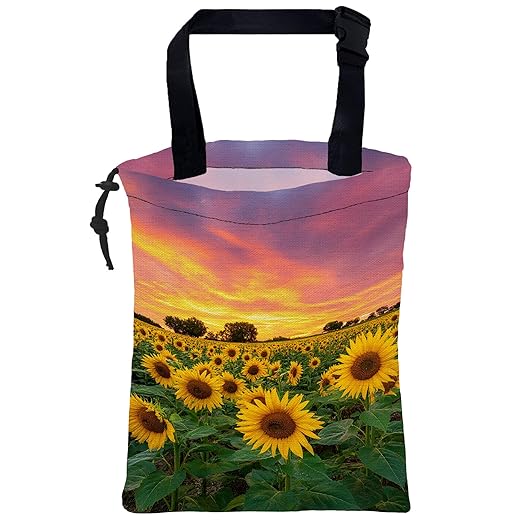Car Trash Bag Sunflower Field Car Garbage Bag Waterproof Car Trash Can for Back Seat with Adjustable Straps and Drawstring, Foldable Car Trash Bin for Car Accessories Vehicle Travelling Camping