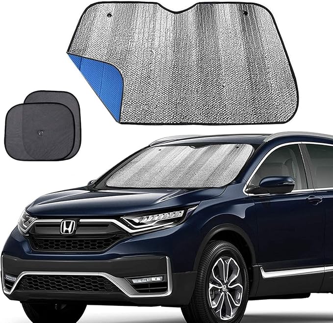 Big Ant Windshield Sun Shade Car Window Sunshade as Bonus,Blue Car Sun Shade Foldable UV Ray Visor Protector Visor Shield Cover Keeps Vehicle Cool (Size 55" x 27.5")
