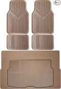 CAR PASS Universal Car Floor Mats & Cargo Liner Full Set, Waterproof Anti-Slip Rubber Trim to Fit Trunk Mats All Weather Protection Fit Car SUV Sedan Coupe Vehicle Automotive 5 Pieces, S-M Size Beige