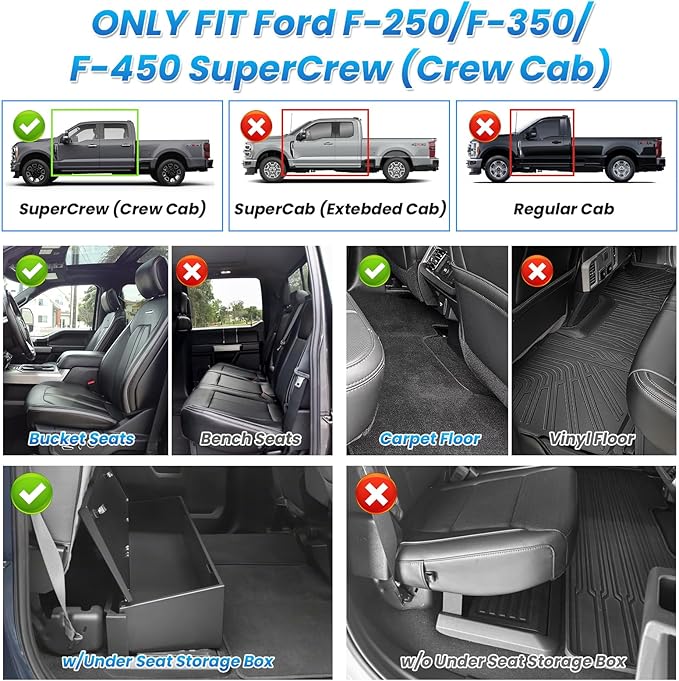 Cartist Floor Mats for 2017-2024 2025 2026 Ford F-250/F-350/F450 Super Duty Crew Cab w/Under Seat Storage All Weather Floor Mat for F-250 Accessories Heavy Duty TPE Carpet Protection