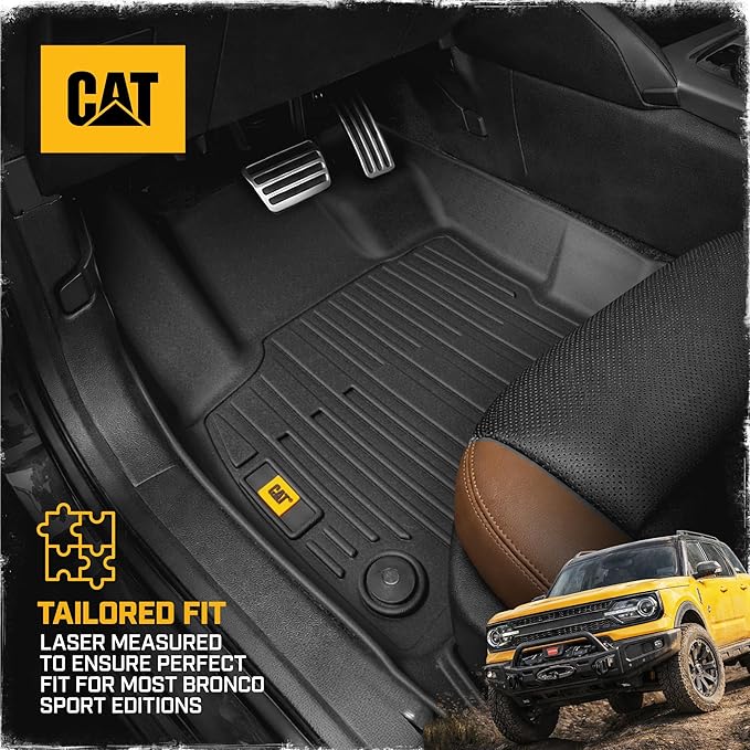 CAT® JustFit™ 3D All Weather Floor Mats for Ford Bronco Sport ONLY 2021-2026, Custom Fit Heavy-Duty Rubber Car Mats Full Set for 4 Door Models, (Not for Rubberized Floors)