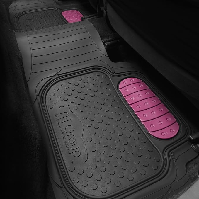 Automotive Floor Mats Pink Climaproof for All Weather Protection Universal Fit Heavy Duty Rubber fits Most Cars, SUVs, and Trucks (Full Set Trim to Fit) FH Group F11500PINK