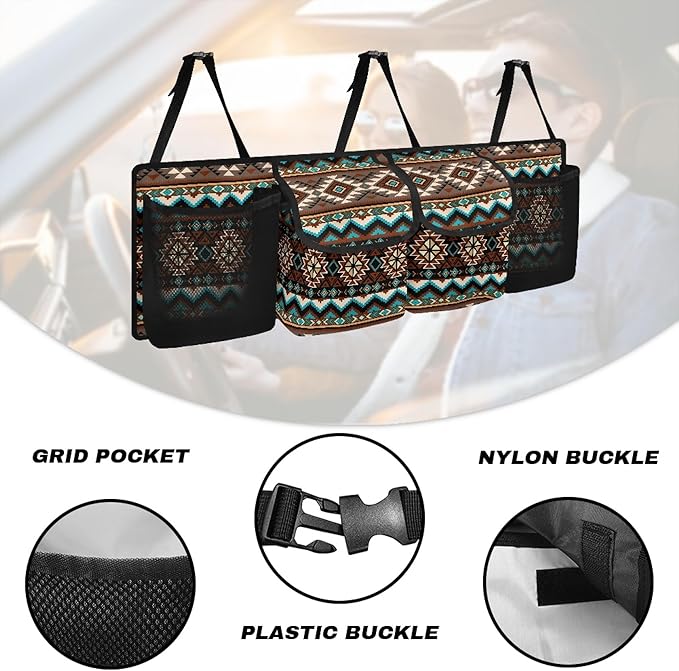 CLOHOMIN Aztec Western Geometric Car Trunk Organizer Storage Backseat Hanging Organizer Bag Large Capacity Car Storage Accessories Interior for SUV Truck Sedan Van
