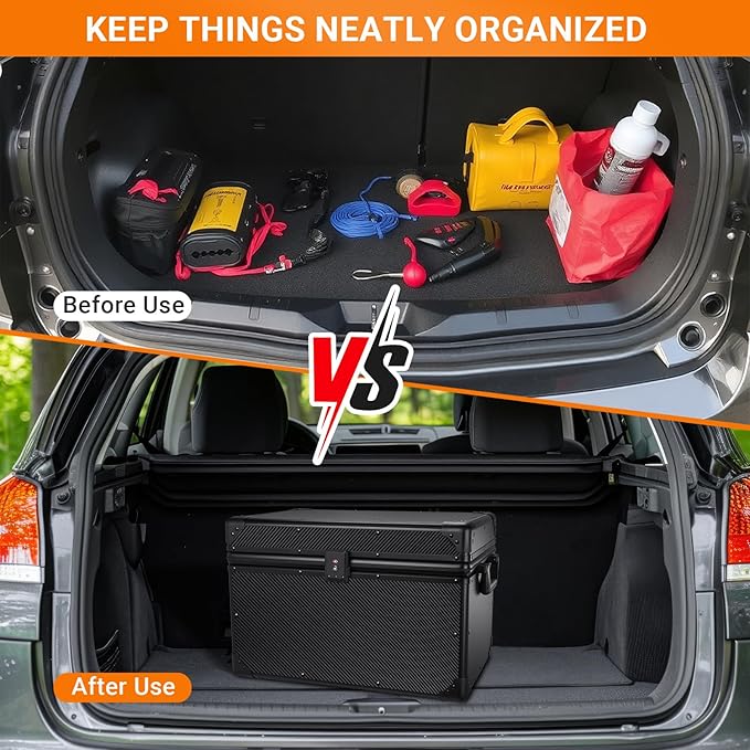T-carbon Carbon Fiber Car Trunk Organizer Box, Automotive Storage Container,Heavy Duty Trunk Organizer For Car,20 * 13 * 13.4IN,Black