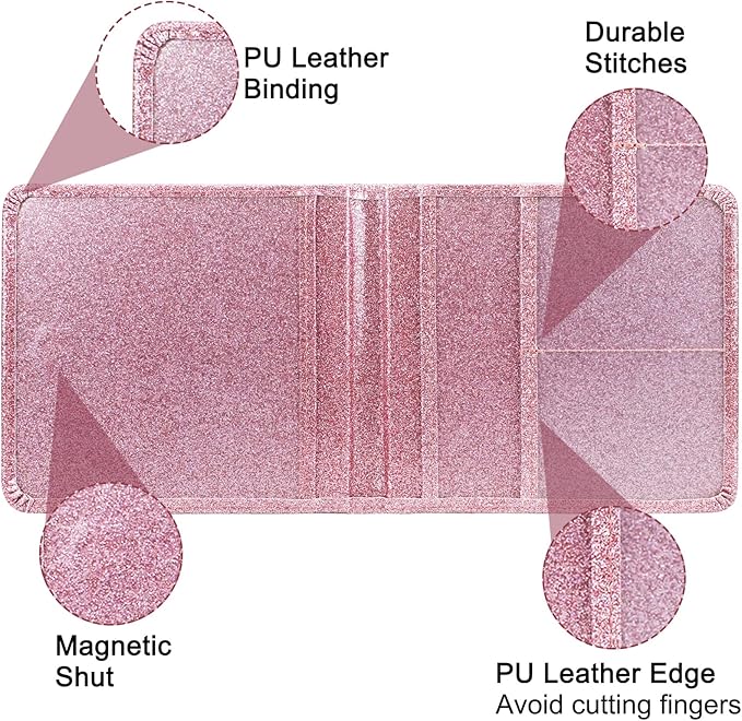 LumiMokki Car Registration and Insurance Holder, Leather Registration and Insurance Card Holder, Vehicle Glove Box Organizer - For Documents, Cards, License (Bling Rose Gold)