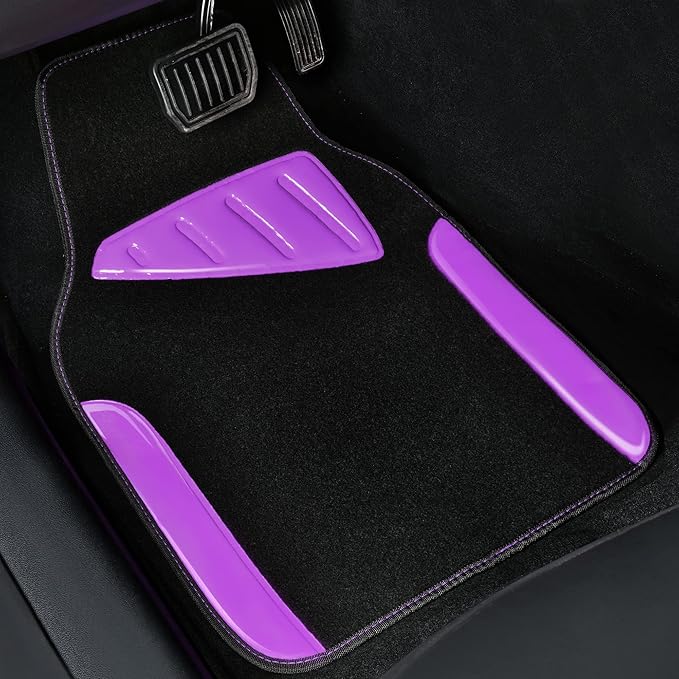 CAR PASS Jelly Waterproof Universal Fit Car Floor Mats, Girly Car Carpet Mats with Anti-Slip Nibbs Backing & Driver Heel Pad Fit for SUV, Vans, sedans, Trucks,Cute car mats of 4pcs for Women (Purple)
