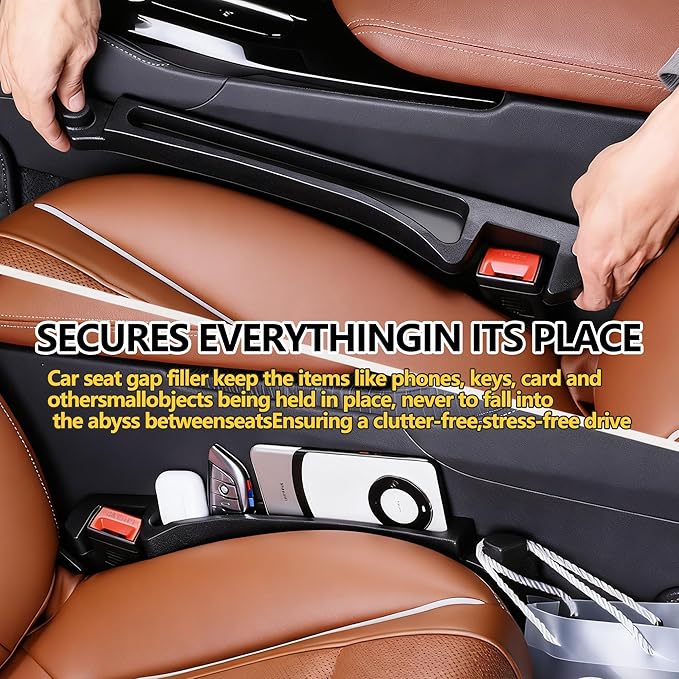 Keaixinyu 2PCS New Universal Car Seat Gap Filler Organizer with Hook Durable & Easy Install, for Cars SUV Trucks, Car Essentials, Effectively for Avoiding Dropped Items (Black)