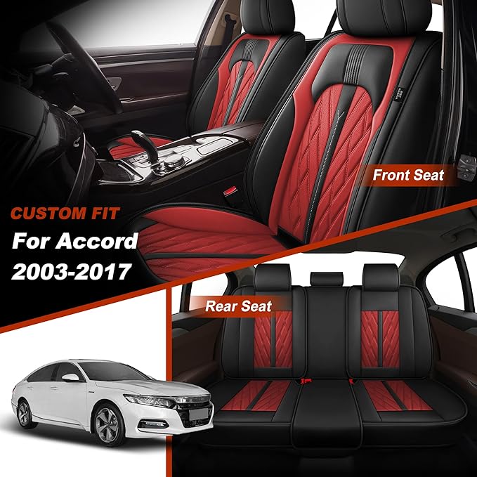 TTX LIGHTING Seat Covers Fit for Honda Accord 2003-2017 Seat Covers Full Set Car Seat Covers Faux Leather Breathable Waterproof Car Seat Protector (5 Seats, Black&Red)