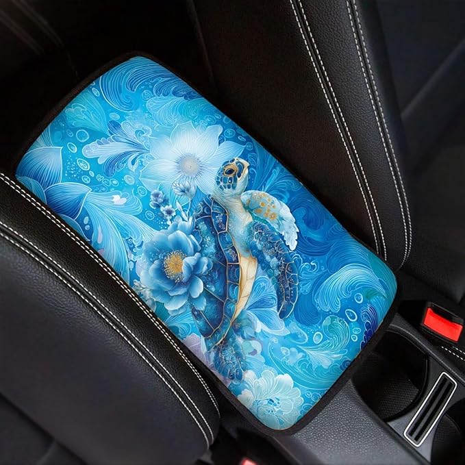 Blue Sea Turtle Car Center Console Cushion Pad Protect from Pet Claws Car Center Console Cover Auto Console Armrest Cover Universal Armrest Cover Pad