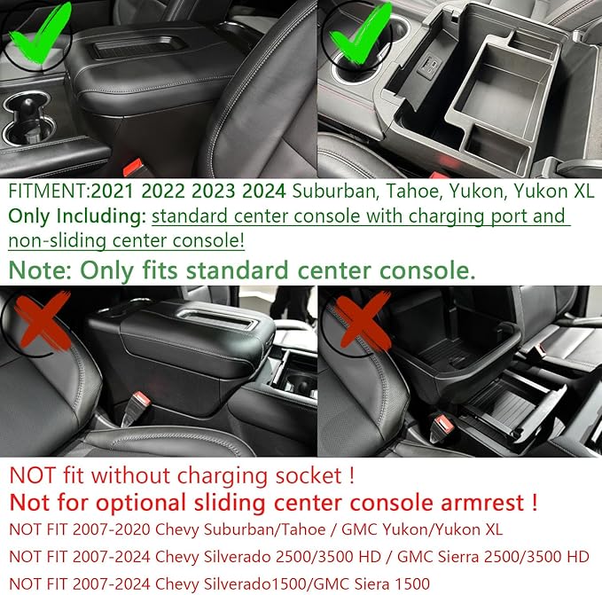 EDBETOS Center Console Organizer Tray for 2021-2025 Chevy Tahoe/Suburban and 21-2024 GMC Yukon Accessories, Fit Standard Console with Charging Socket Only, NOT for Power Sliding Console, Red
