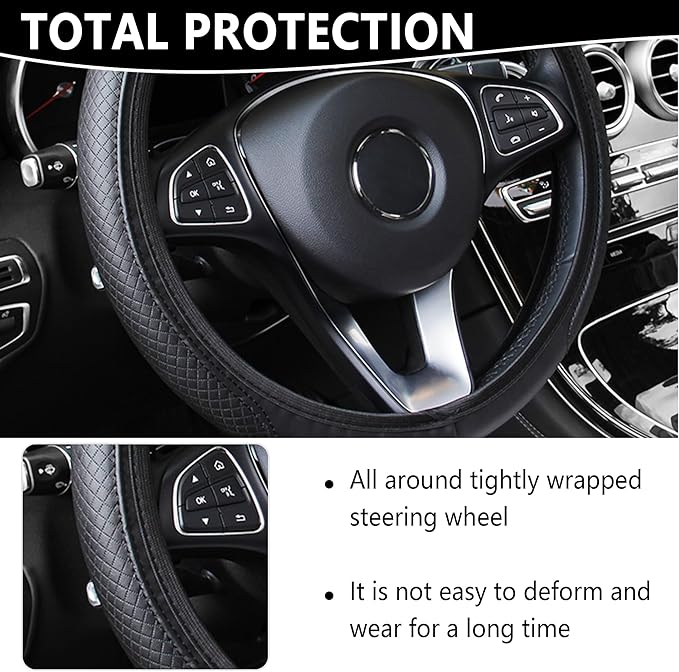 Leather Steering Wheel Cover,Anti Slip Car Steering Wheel Cover for Car Decorations & Steering Wheel Protections,Universal 15Inch Wheel Cover Car Interior Accessories for Men & Women (Black)